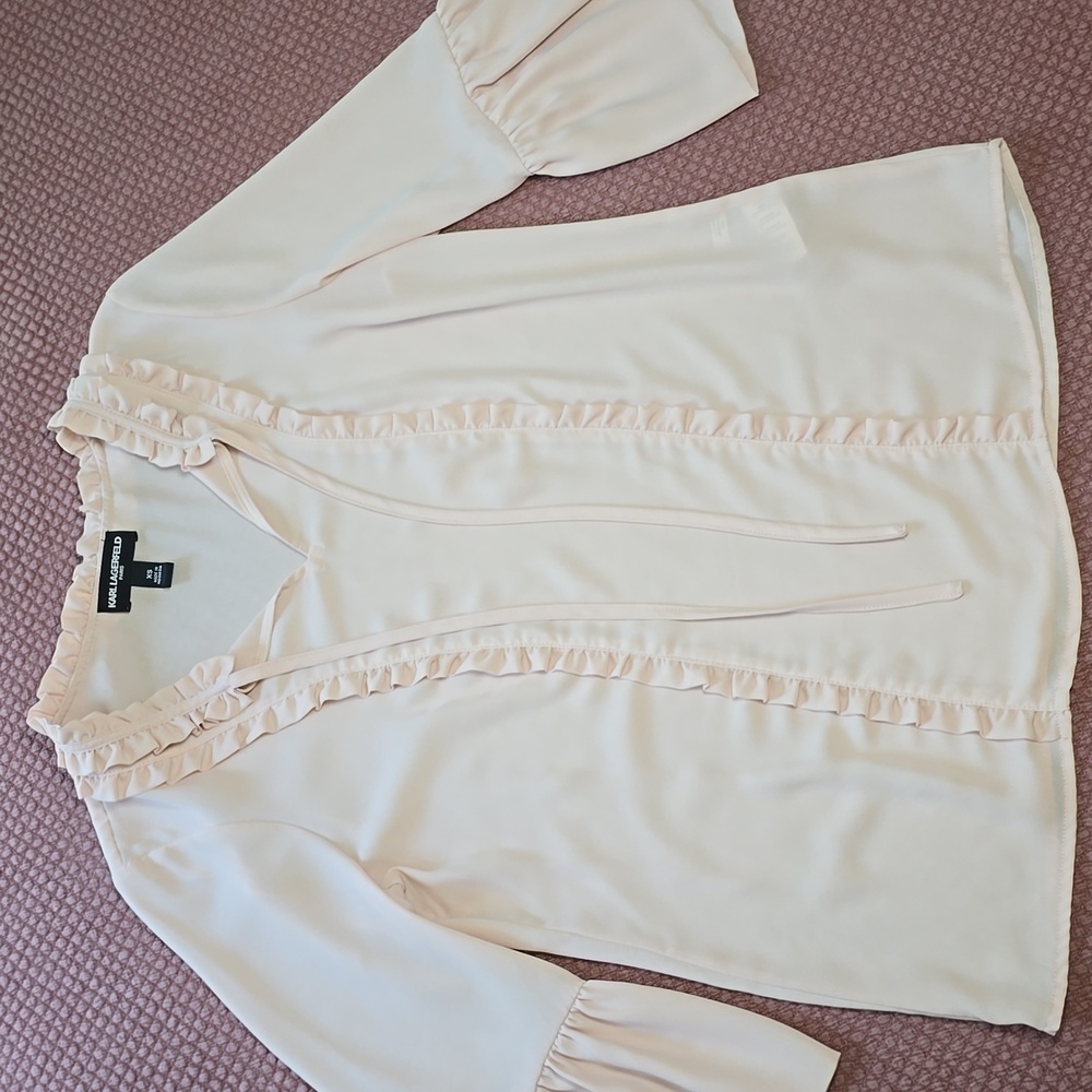 Karl Lagerfeld Blush Cream Ruffled Women's Top